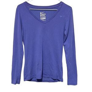 Nike Long Sleeve Shirt Purple V Neck The Nike Tee Womens Size Small Athletic